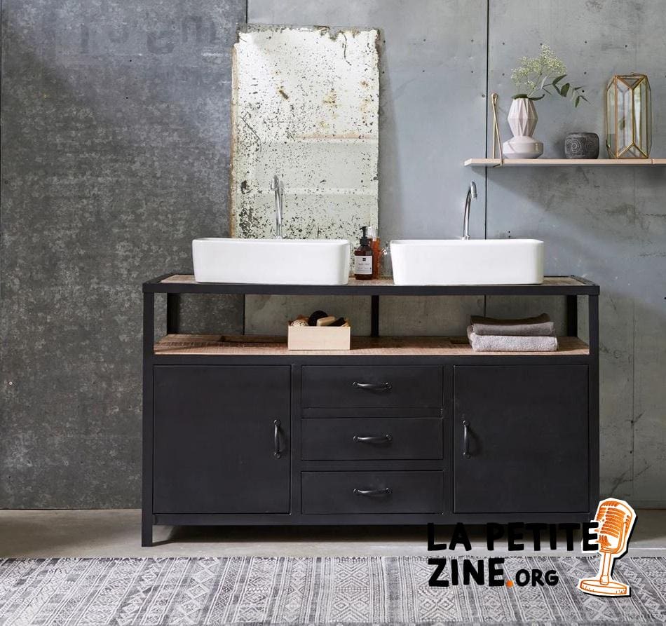  Meuble Salle De Bains En Métal Et Manguier 140 Industriel 