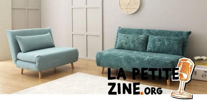 Nio – Banquette Convertible 2 Places En Velours Vert Motifs Palmiers 