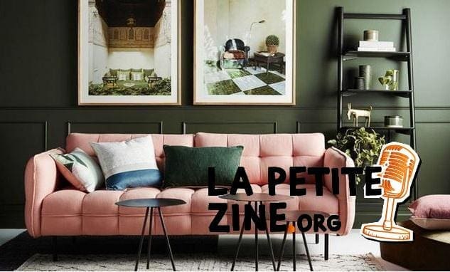 Salon Vert Kaki Et Canapé Rose Poudré