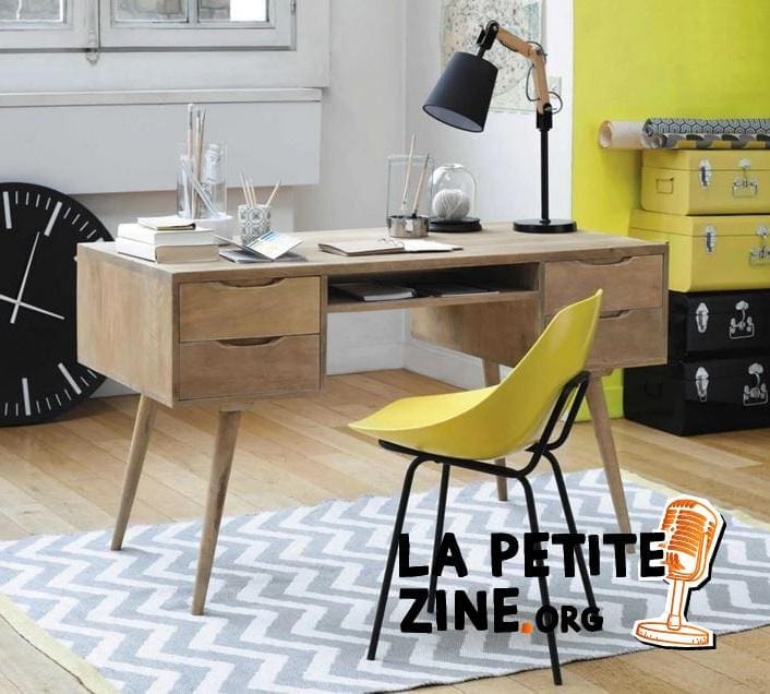 Trocadero Bureau Vintage En Manguier Massif Grisé –