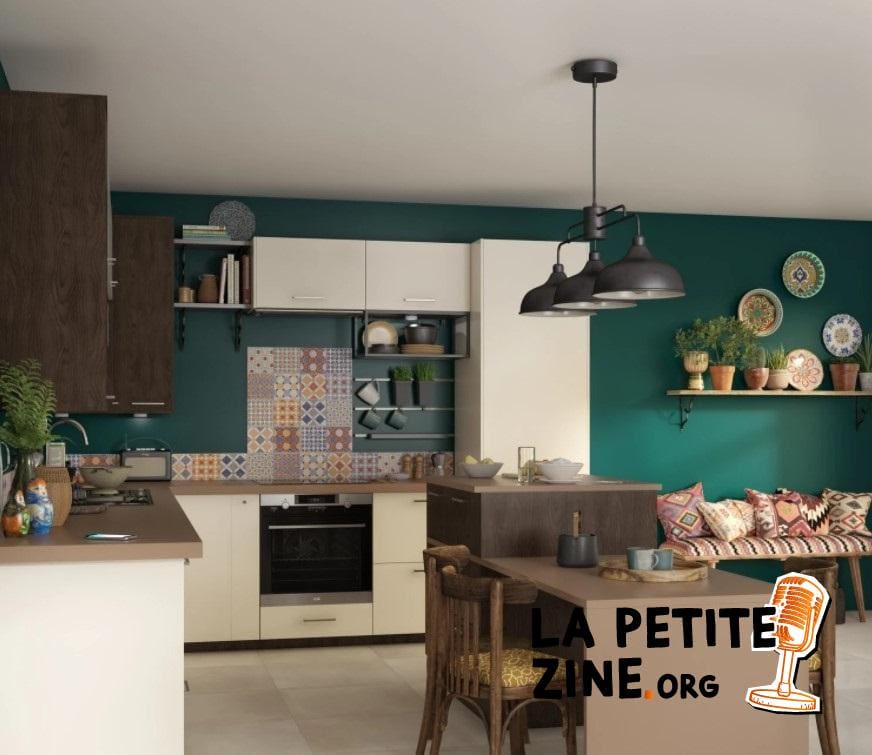 Cuisine Colorée Avec Coin Repas Intégré à L'îlot 